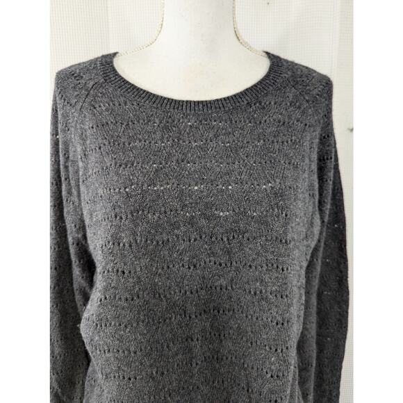 ANN TAYLOR LOFT! WOOL & COTTON BLEND CHARCOAL GRAY FANCY STITCH SWEATER! SZ XL - Picture 3 of 8